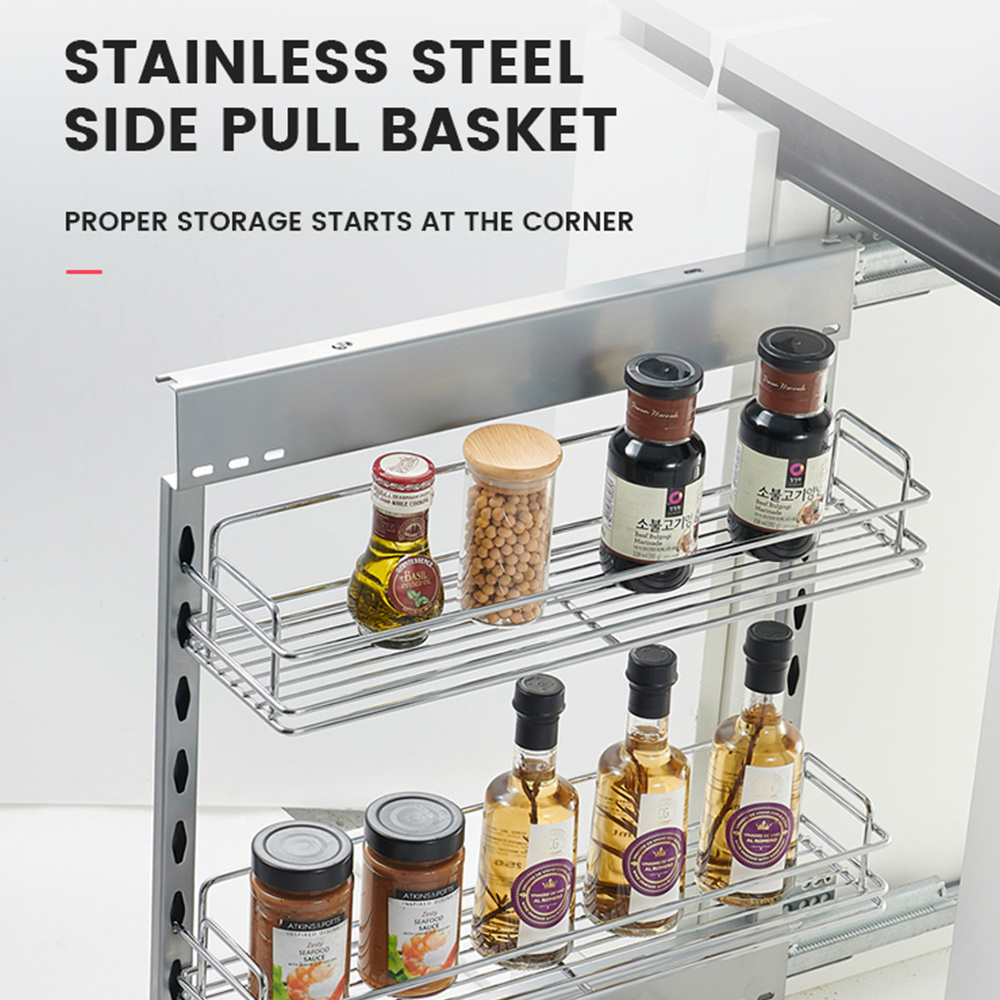 Kitchen Pull Out Sliding Cabinet Storage Organizer Spice Bottle Rack Basket