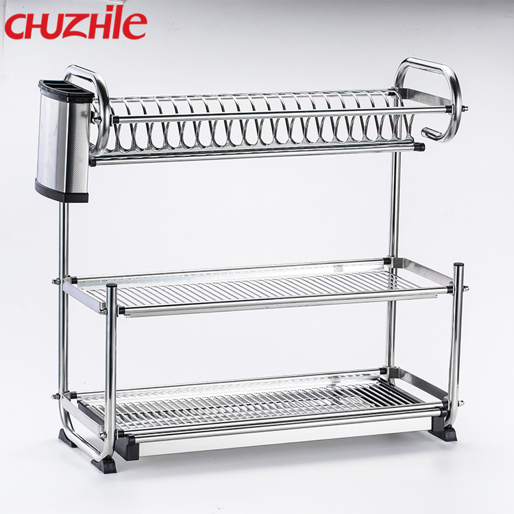 High quality Stainless Steel Dish Rack Dryer Drainer Tray Plate Bowl Storage Shelf