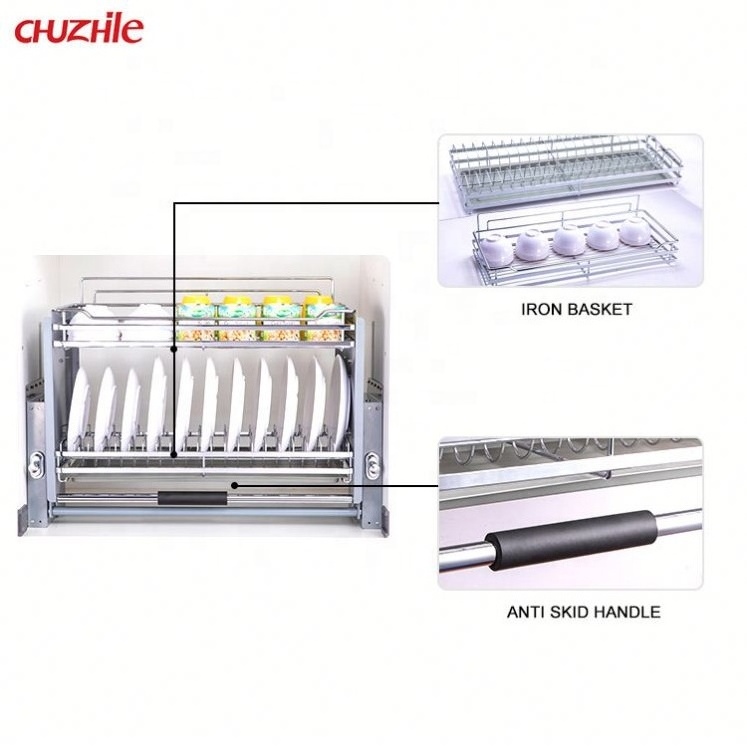 Multi-Role Kitchen Accessories Lift Basket Adjustable Pull Down Shelves Cabinet Elevator Basket