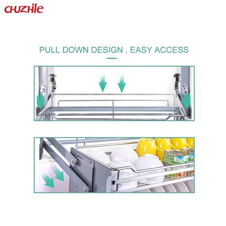 Multi-Role Kitchen Accessories Lift Basket Adjustable Pull Down Shelves Cabinet Elevator Basket