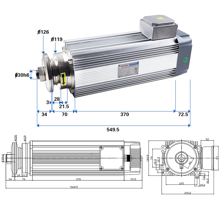 cnc spindle 7.5KW motor spindle Square Air-cooled Cnc Router Spindle Motor for stone cutting