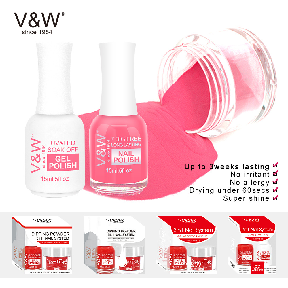 OEM Factory Wholesale Perfect Nail Dip Powder Color 3 in 1 set, matching Gel Polish and Nail polish