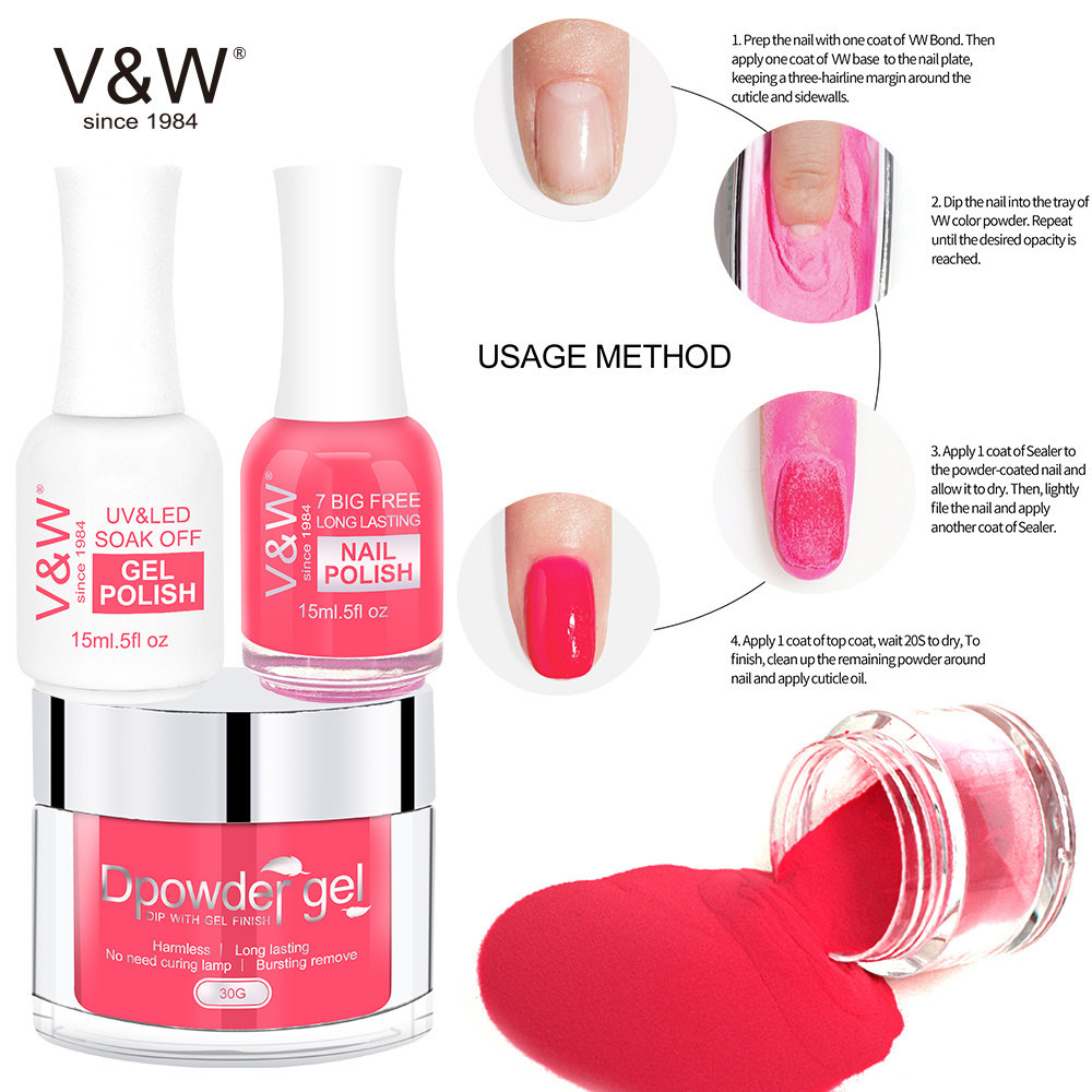 OEM Factory Wholesale Perfect Nail Dip Powder Color 3 in 1 set, matching Gel Polish and Nail polish