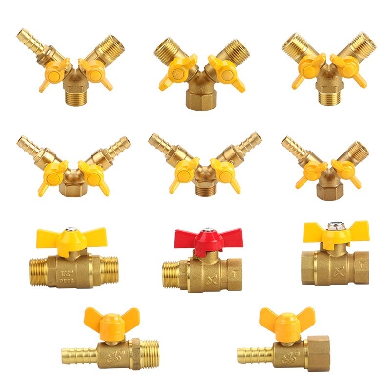 Pipe fitting connector adapter Y shaped three way brass shut off ball valve three way brass three way for fuel gas water oil air