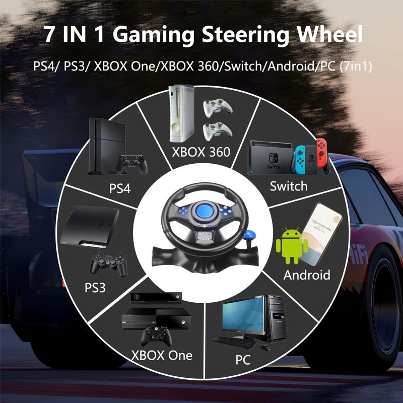 7in1 Gaming Steering Wheel PC Gaming Racing Wheel for PS4/PS3/Xbox One/Android TV/Nintendo Switch/Xbox Series S/X