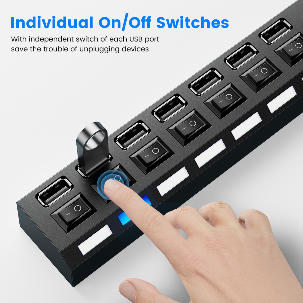 7 Ports USB Hubs 2.0 Splitter Multi Hubs USB 2.0 Adapter 4 Port USB Several Power Adapter With Switch Laptop Accessories For PC