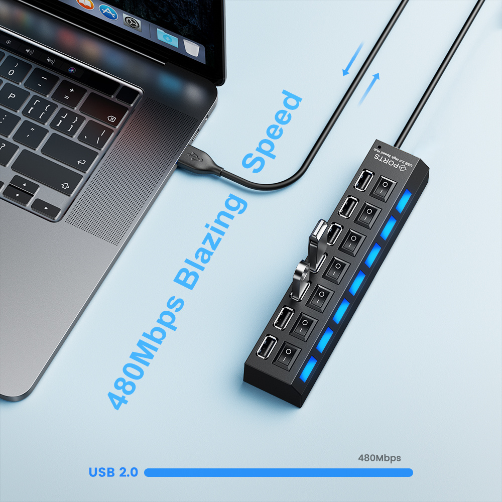 7 Ports USB Hubs 2.0 Splitter Multi Hubs USB 2.0 Adapter 4 Port USB Several Power Adapter With Switch Laptop Accessories For PC