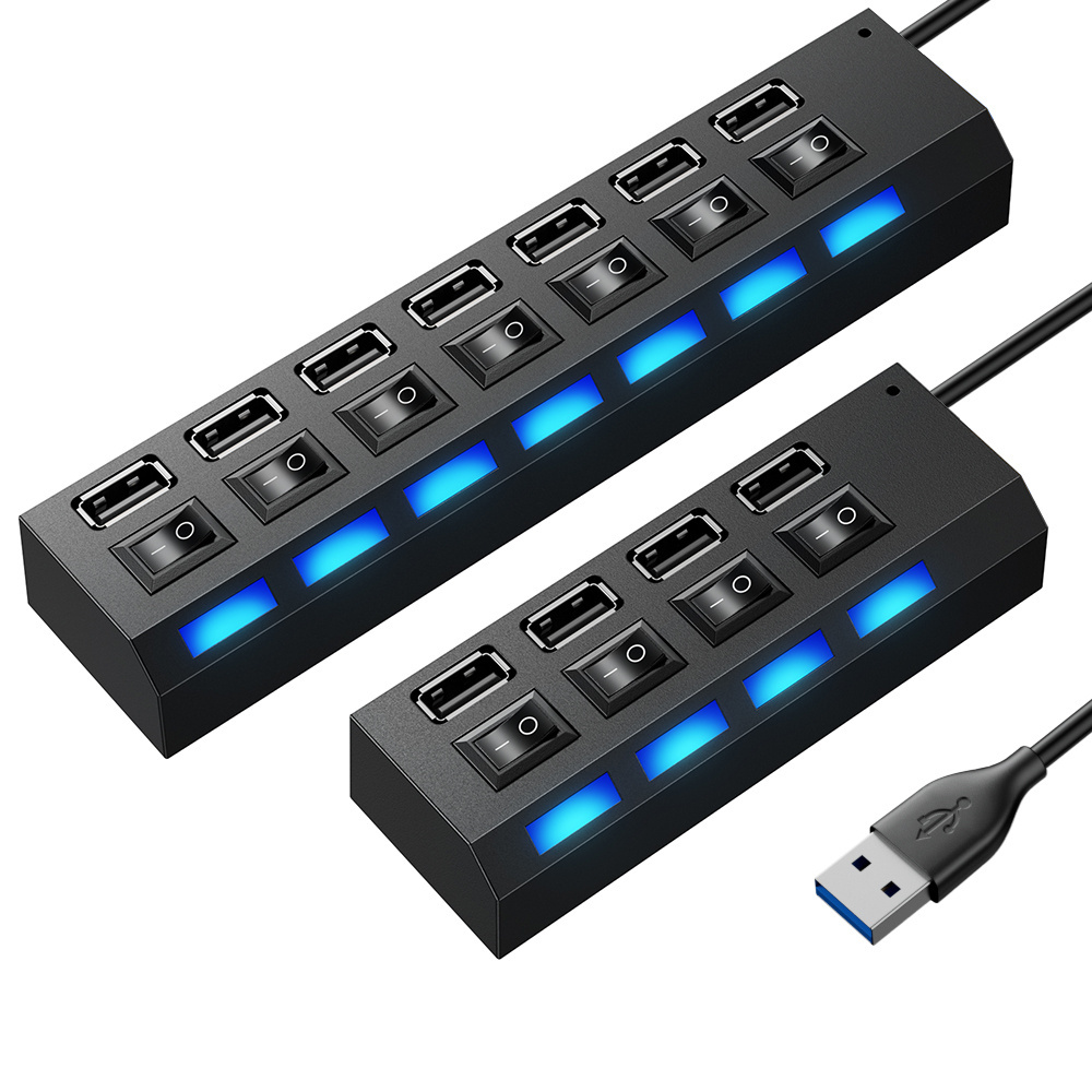 7 Ports USB Hubs 2.0 Splitter Multi Hubs USB 2.0 Adapter 4 Port USB Several Power Adapter With Switch Laptop Accessories For PC