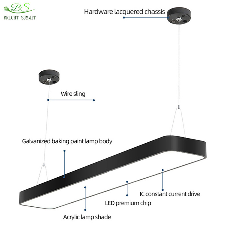 High Quality Indoor Commercial Office Hanging Linear Lamp 36W 48W 72W Led Chandelier Pendant Light