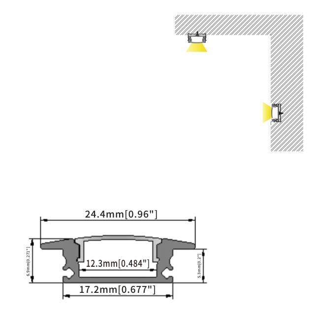 Recessed 17x7(mm) Wardrobe Lights LED Aluminum Profile for LED Lighting Strips Cabinet Light