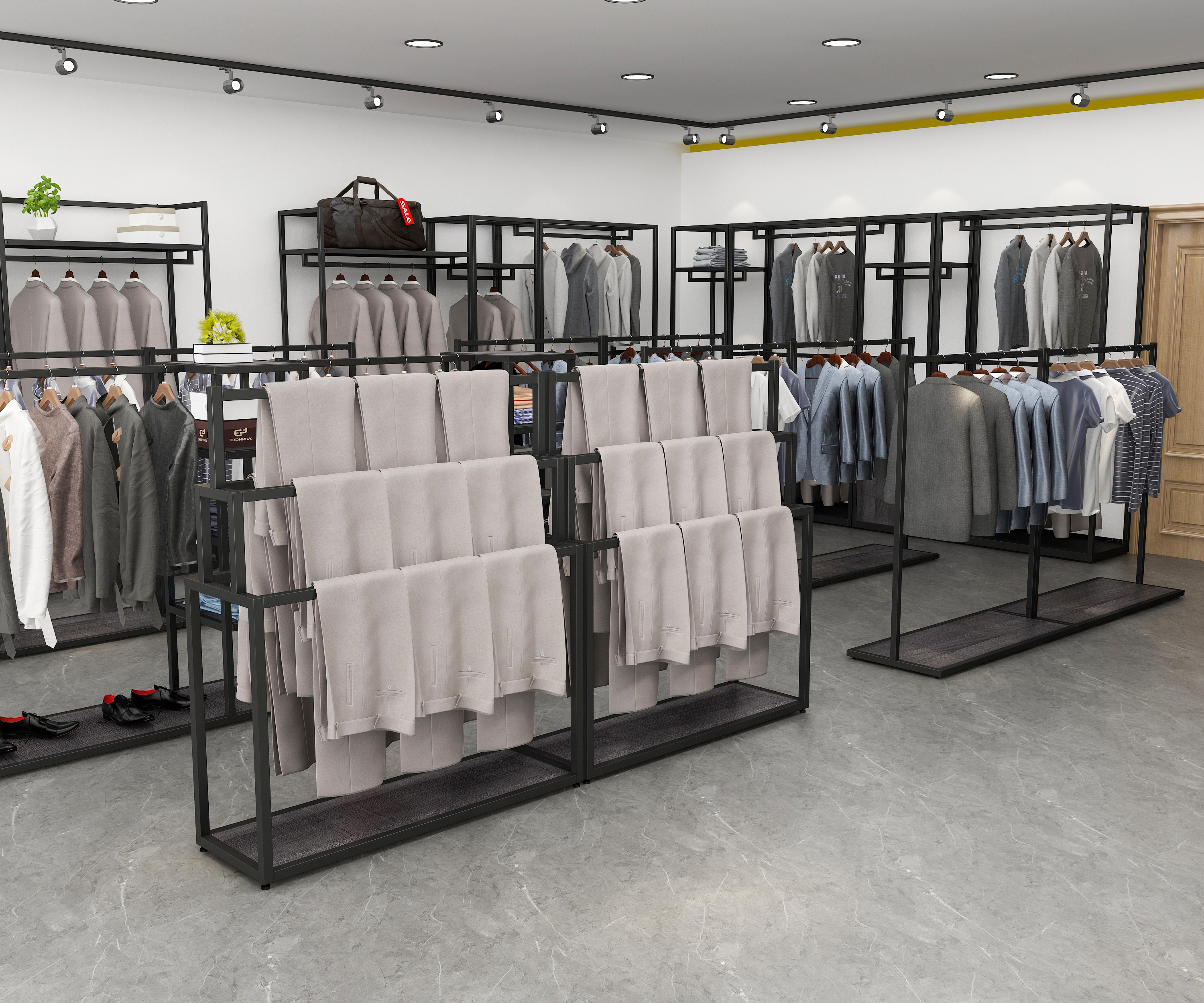 Factory customized cheap boutique clothing showroom garments racks display hanging shelf metal racks