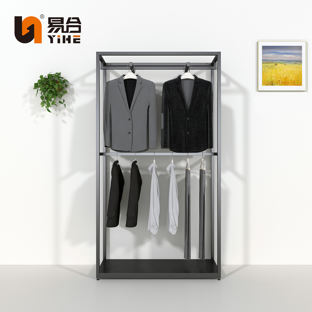 Retail Garment Store Interior Design Black Clothing Rail Men Clothes Display Racks