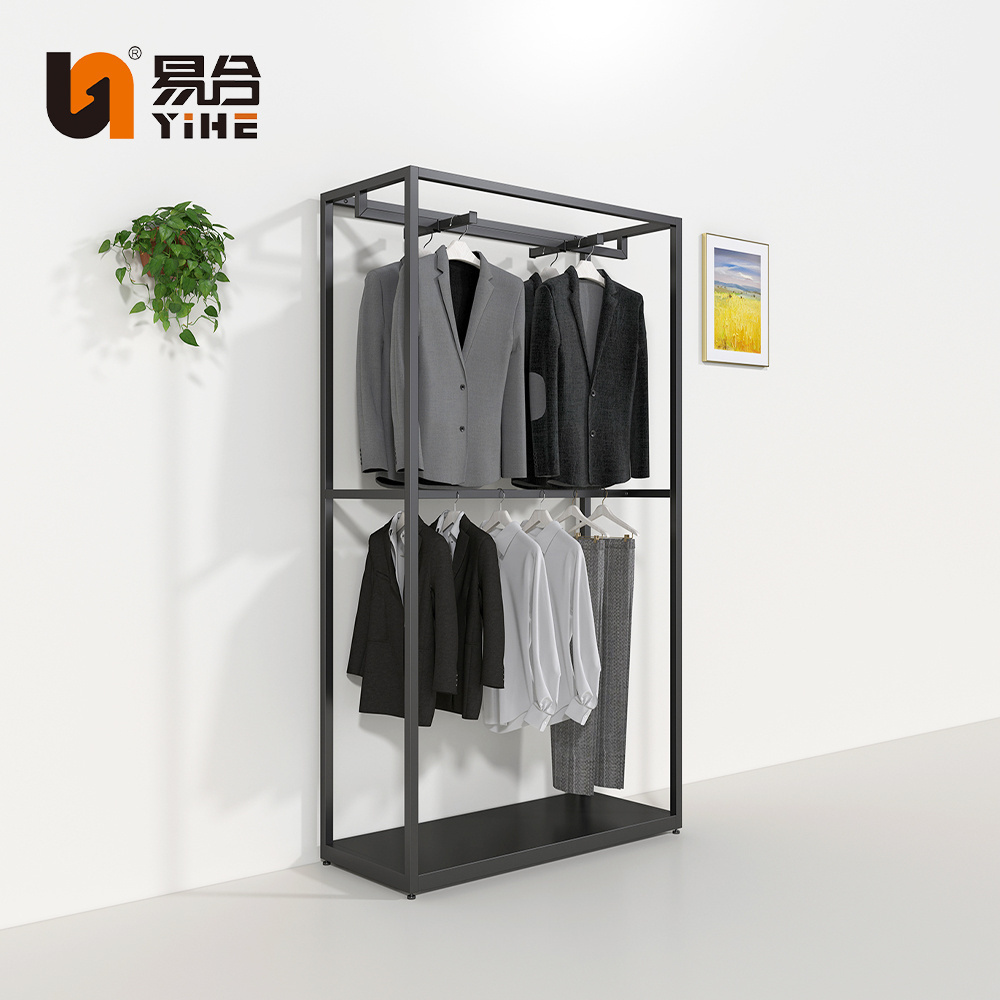 Retail Garment Store Interior Design Black Clothing Rail Men Clothes Display Racks