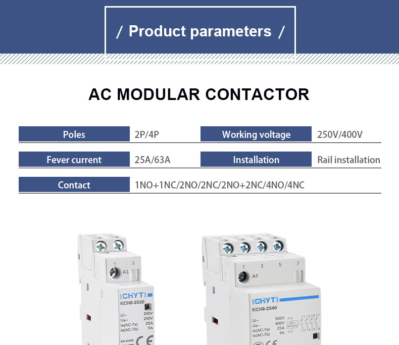 2024 New CHYT KCH8-63 2NO 2P 63a telemecanique magnetic contactor electric contactor modular contactor