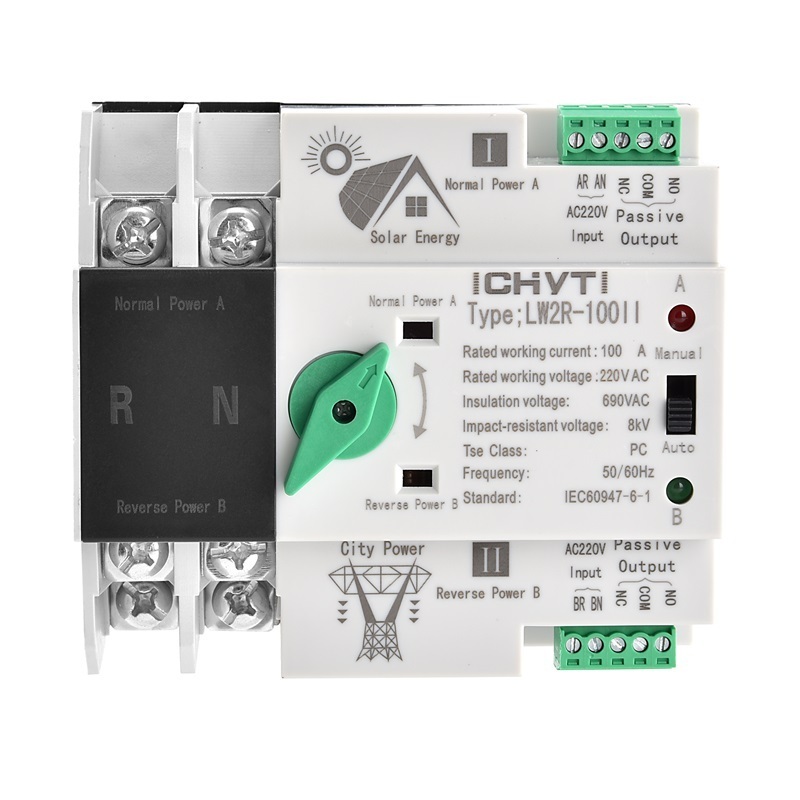 CHYT LW2R-100 2P 3P 4P AC 220V 63A 100A 125A Uninterruptible Dual Power Automatic Transfer Switch ATS For Solar Inverter