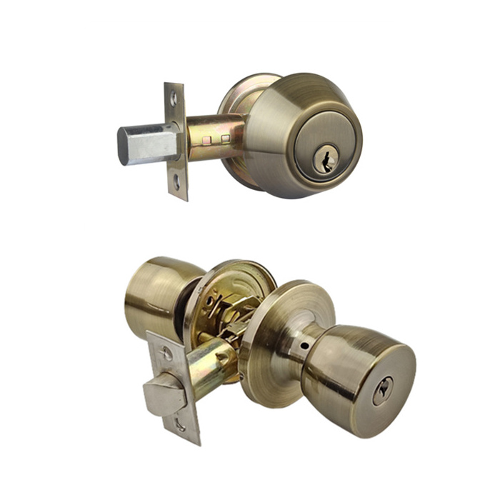 Factory OEM security antique brass  main entry door tulip knob plus deadbolt combination lock