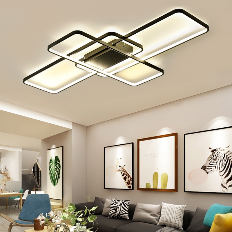 Residential pop flush mounted dimmable decorative acrylic kitchen bedroom smart led ceiling lamp black square ceiling light