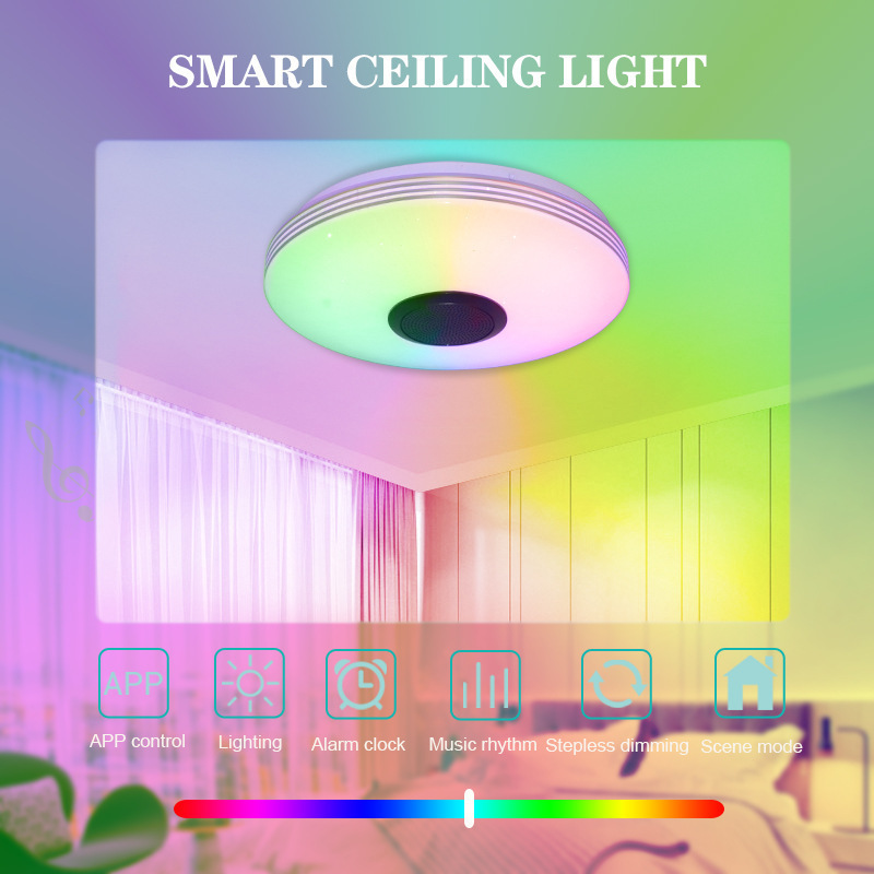 Colorful Dazzling Designer Bluetooth Music Stepless Dimming RGB Voice App Control Modern Led Ceiling Light Smart Home Lights