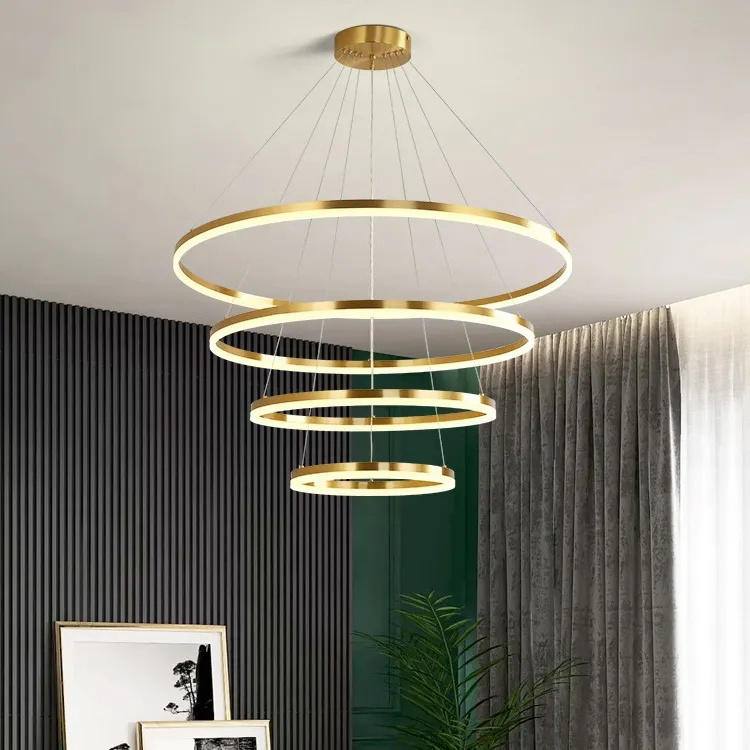 Nordic  Acrylic LED Iron Ceiling Pendant Lamp Luxury Dining lamparas Hanging Light Circle Ring Modern Chandeliers Pendant light