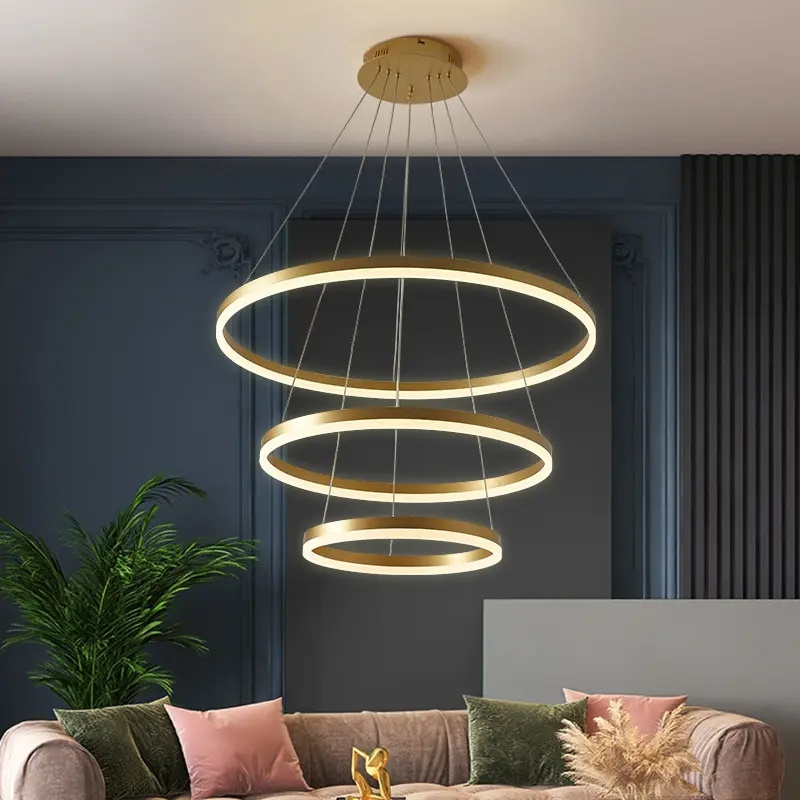 Nordic  Acrylic LED Iron Ceiling Pendant Lamp Luxury Dining lamparas Hanging Light Circle Ring Modern Chandeliers Pendant light