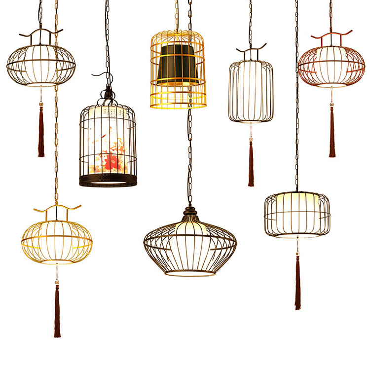 modern industrial hanging home decorative restaurant bar cafe bedroom kitchen metal led lantern cage pendant light