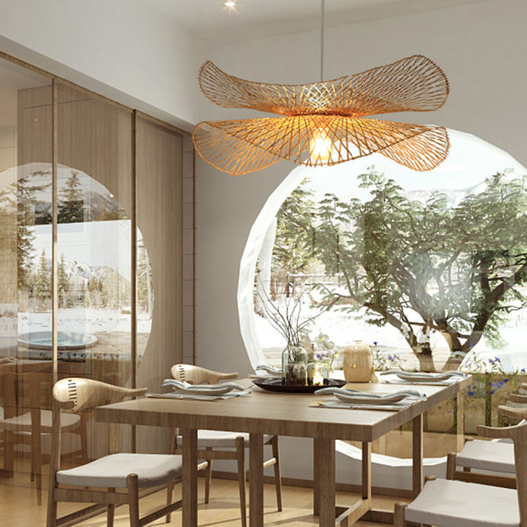 modern nordic rustic designer restaurant woven chandelier dining led bamboo large kitchen retro bedside pendant light