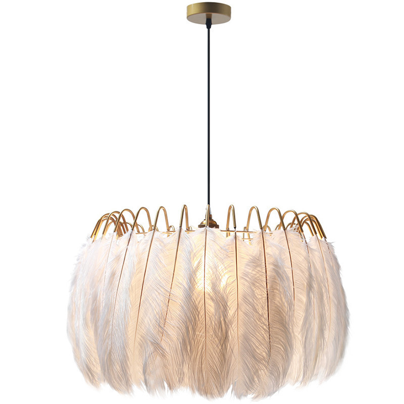 modern italian nordic chandelier kitchen living room bedroom ceiling lamp ostrich metal feather pendant light shade