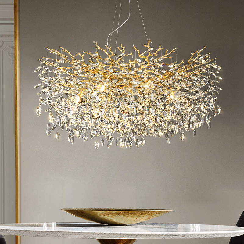 2022 large branch nordic vintage led brass gold dining living room hotel luxury ceiling pendant light modern crystal chandeliers