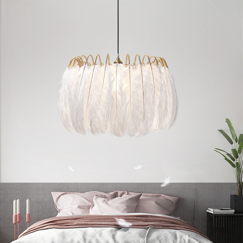 modern italian nordic chandelier kitchen living room bedroom ceiling lamp ostrich metal feather pendant light shade