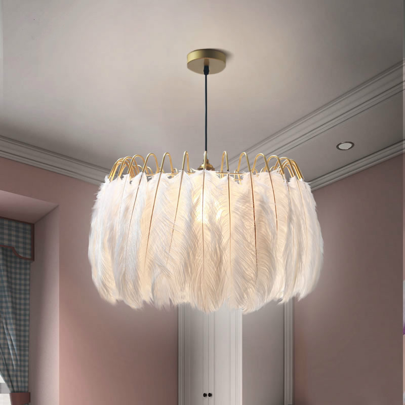 modern italian nordic chandelier kitchen living room bedroom ceiling lamp ostrich metal feather pendant light shade