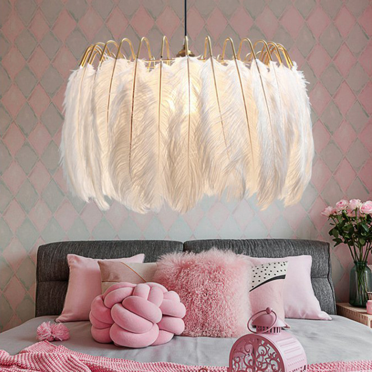 modern italian nordic chandelier kitchen living room bedroom ceiling lamp ostrich metal feather pendant light shade