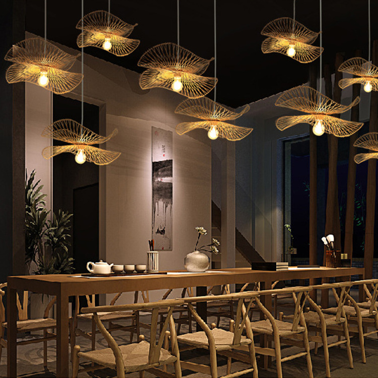 modern nordic rustic designer restaurant woven chandelier dining led bamboo large kitchen retro bedside pendant light