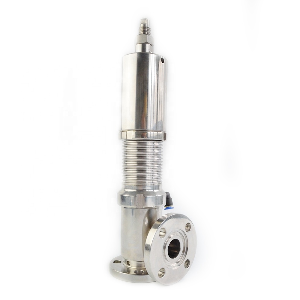 Sanitary high pressure safety air gas steam spring shut off relief valves