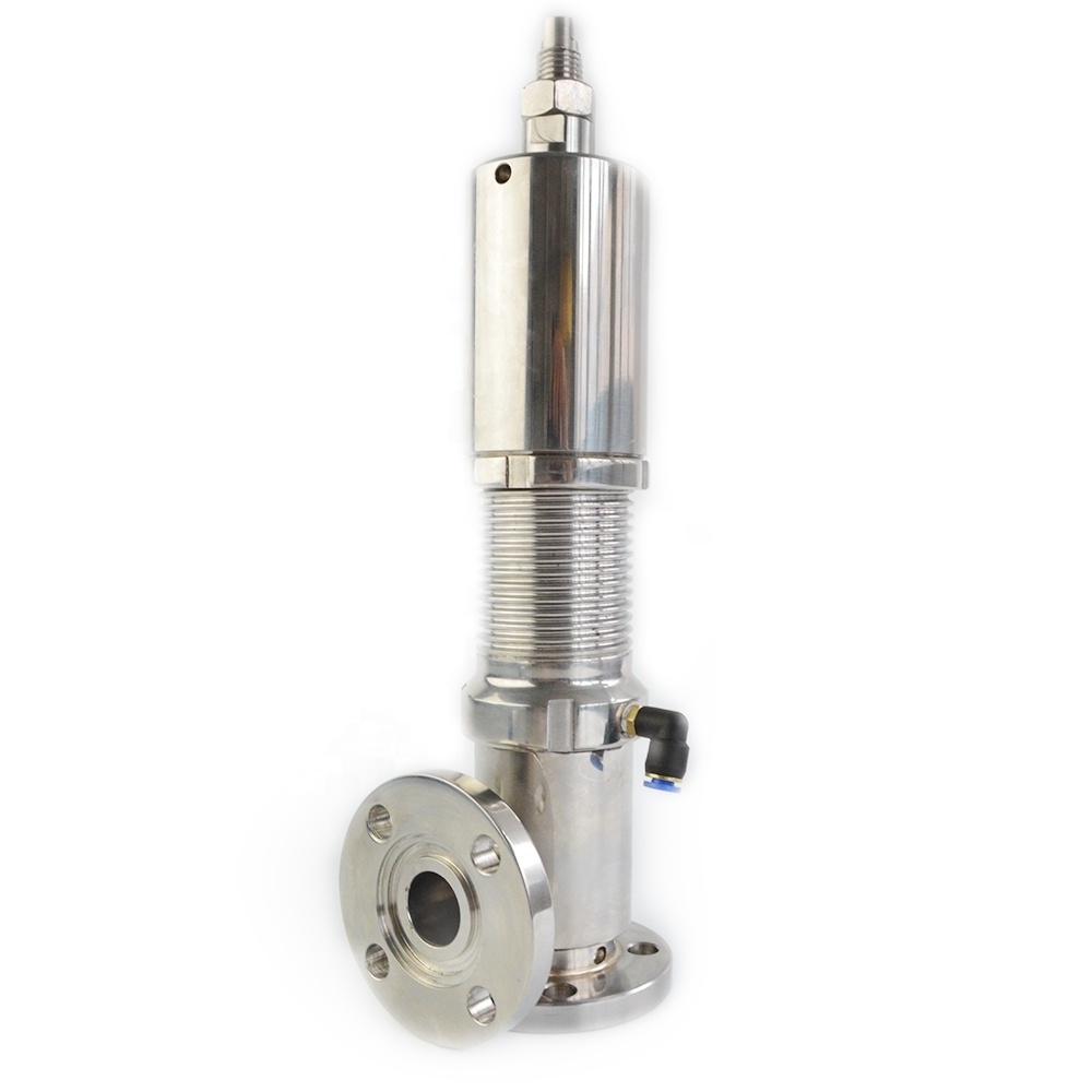 Sanitary high pressure safety air gas steam spring shut off relief valves