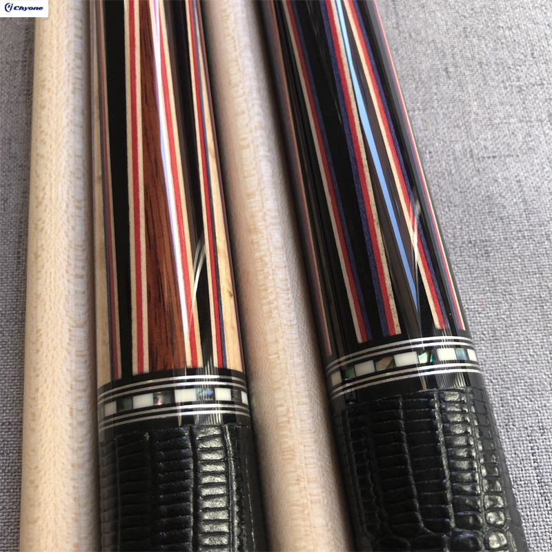 Ebony wood real abalone shell inlay lizard leather wrap 12pcs laminated shaft handmade billiard cue pool cue