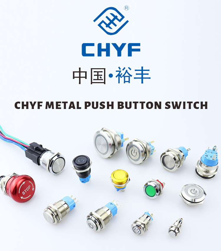 CHYF 24V Momentary Latching 19mm 22mm Metal Waterproof IP67 Stainless Steel Pushbutton Switch SPST Metal Push Button Switch