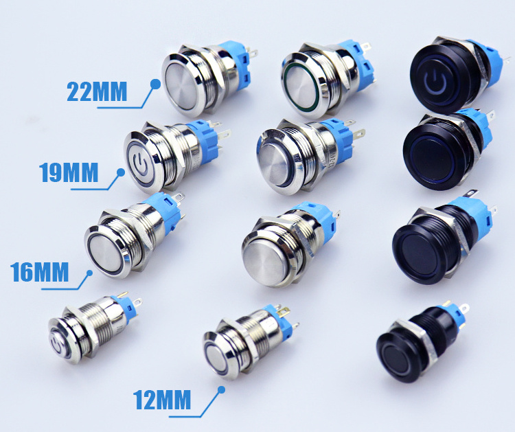 16/19/22mm with Connector and Socket Waterproof LED Light Self-locking Power Switch 3-6V 12-24V Metal Push Button Switches