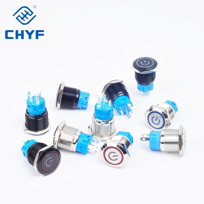 CHYF Oxidized Black Metal Push Button Switch 12mm 16mm 19mm 22mm Waterproof Illuminated LED Momentary Latching Power Switches