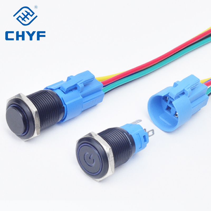 CHYF Oxidized Black Metal Push Button Switch 12mm 16mm 19mm 22mm Waterproof Illuminated LED Momentary Latching Power Switches