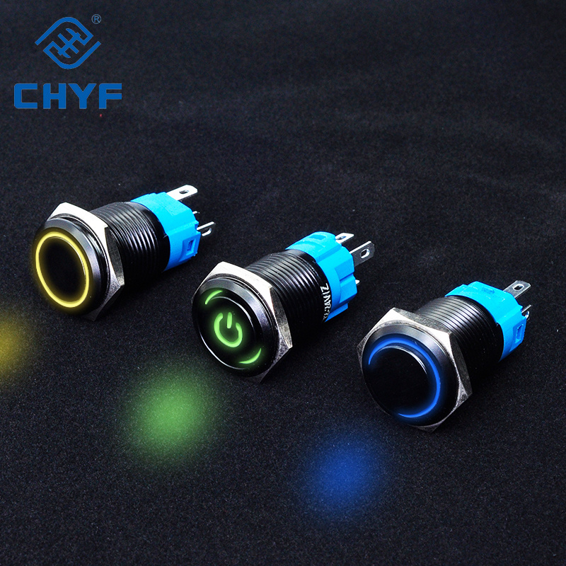 CHYF Oxidized Black Metal Push Button Switch 12mm 16mm 19mm 22mm Waterproof Illuminated LED Momentary Latching Power Switches