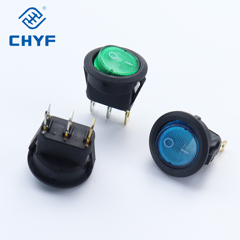 ON OFF Round Rocker Switch LED illuminated Mini Black Red Blue 10A 250V ...