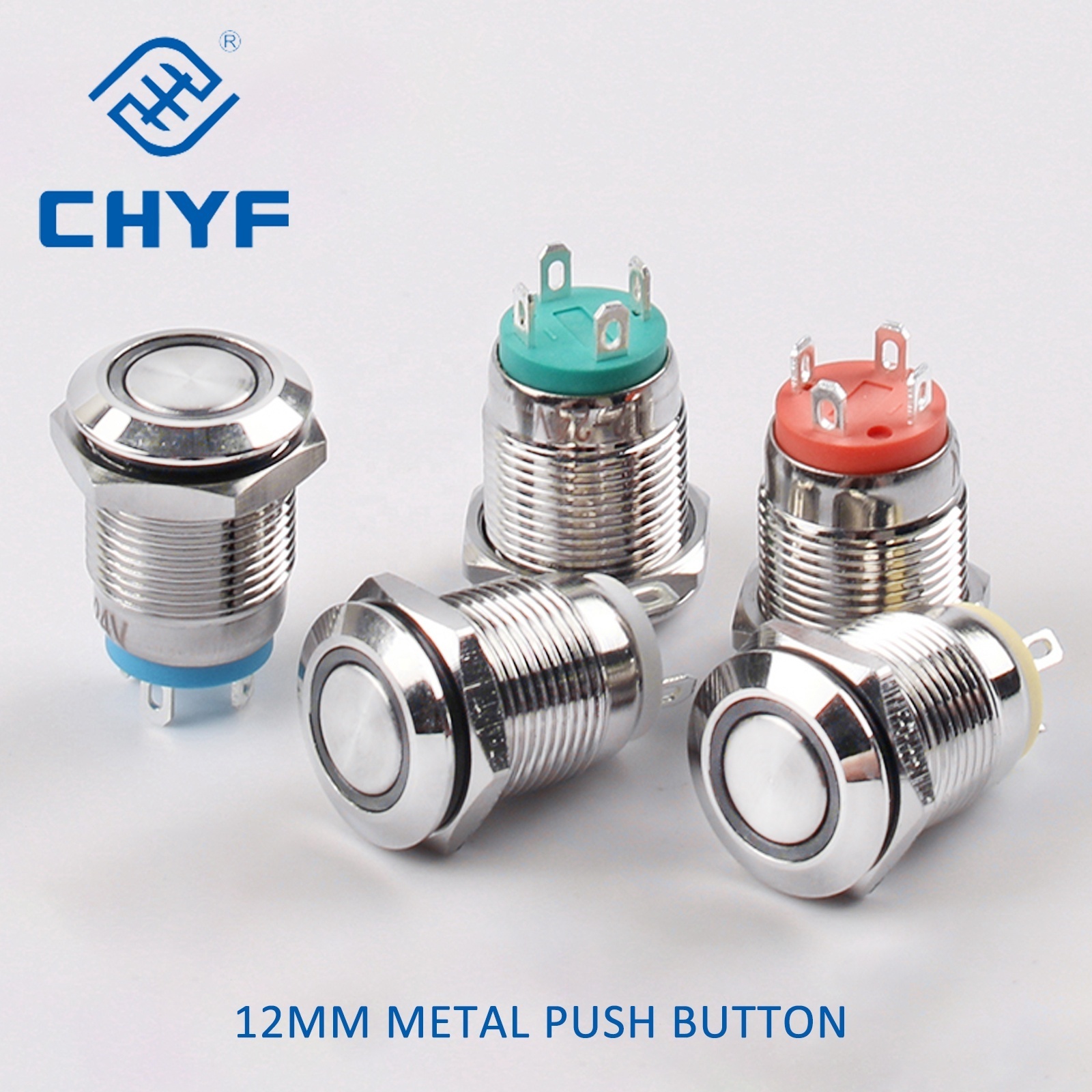 CHYF 24V Momentary Latching 19mm 22mm Metal Waterproof IP67 Stainless Steel Pushbutton Switch SPST Metal Push Button Switch