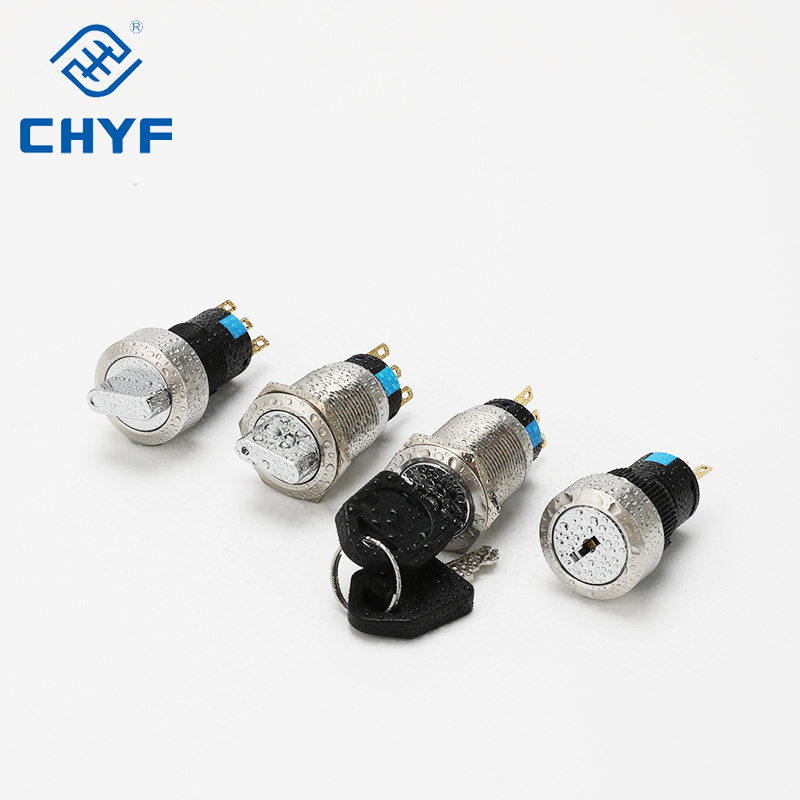 16mm Metal Key Switch Rotary Switch with Light Self-locking/latching 2 Position 3 Position 3V 6V 12V 24V 220V 3A YF-16-11Y CHYF