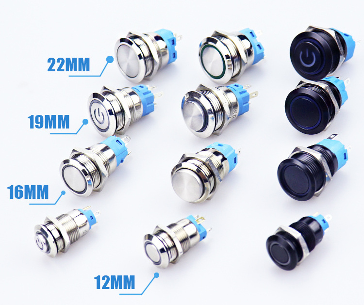 10/12/16/19/22mm illuminated waterproof stainless steel push button switch,led momentary push button switches with connector