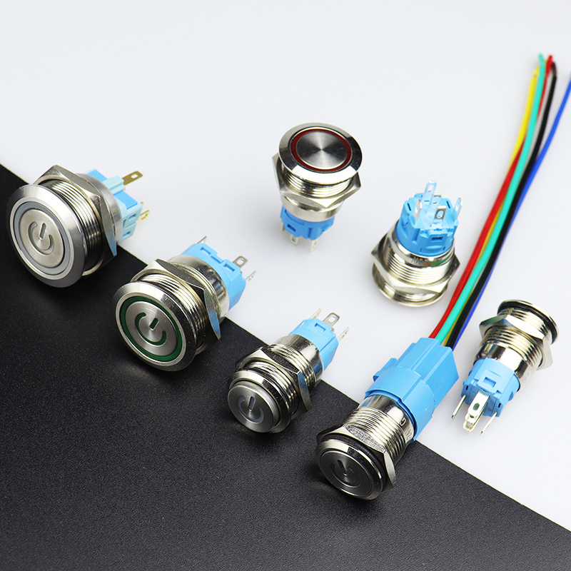 19mm metal waterproof 12/24V 5 pin ON-OFF push button switch LED power switch ring