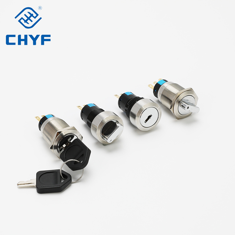 16mm Metal Key Switch Rotary Switch with Light Self-locking/latching 2 Position 3 Position 3V 6V 12V 24V 220V 3A YF-16-11Y CHYF