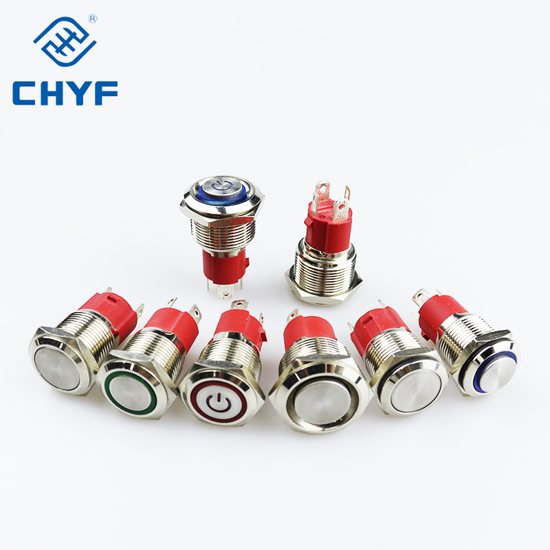 CHYF 15A 20A Push Button Switch 16mm 19mm 22mm 12v Lighting LED Waterproof Stainless Steel Instant Latching Metal Start Stop