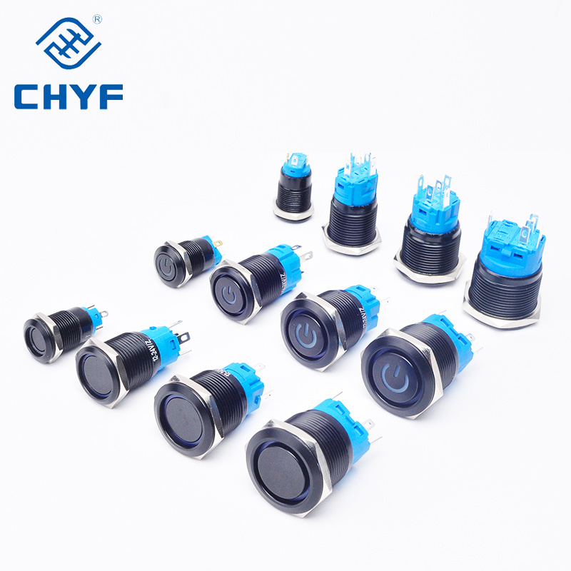 CHYF Oxidized Black Metal Push Button Switch 12mm 16mm 19mm 22mm Waterproof Illuminated LED Momentary Latching Power Switches