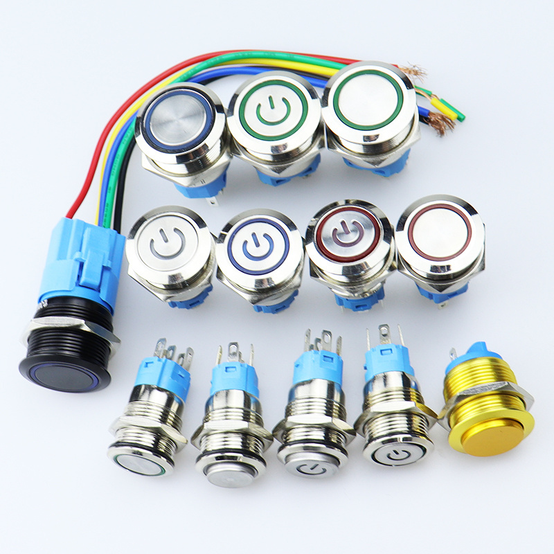 16mm 12V IP67 Waterproof idec Self-locking latching Ring LED And Power Illuminated Metal Push Button Switch panel mount panel