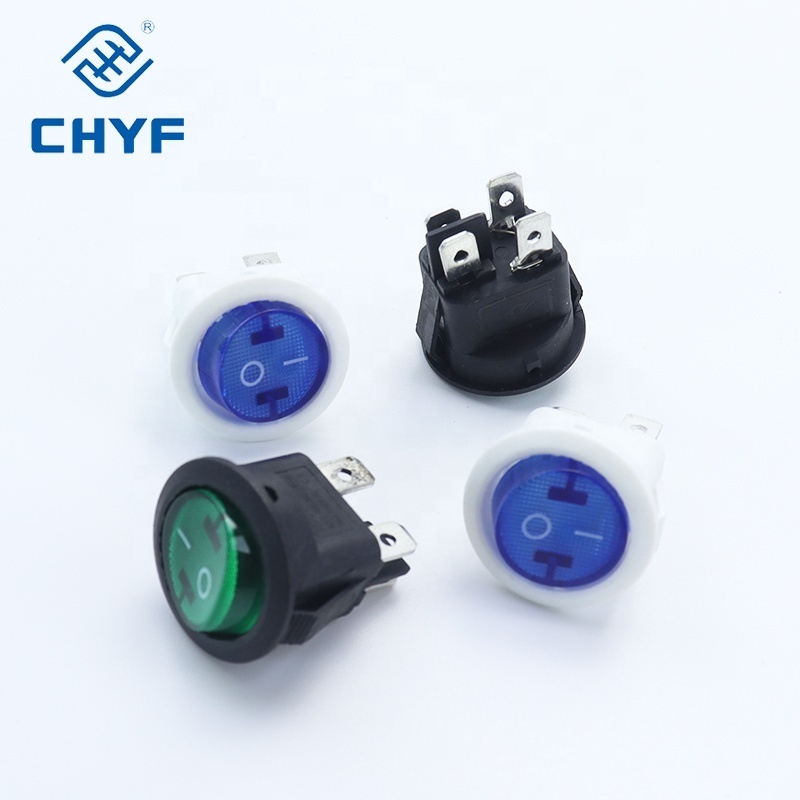 CHYF 3 position on-off rocker switch DPDT 6-pin 4.8*0.8 terminal size brass insert round rocker switch